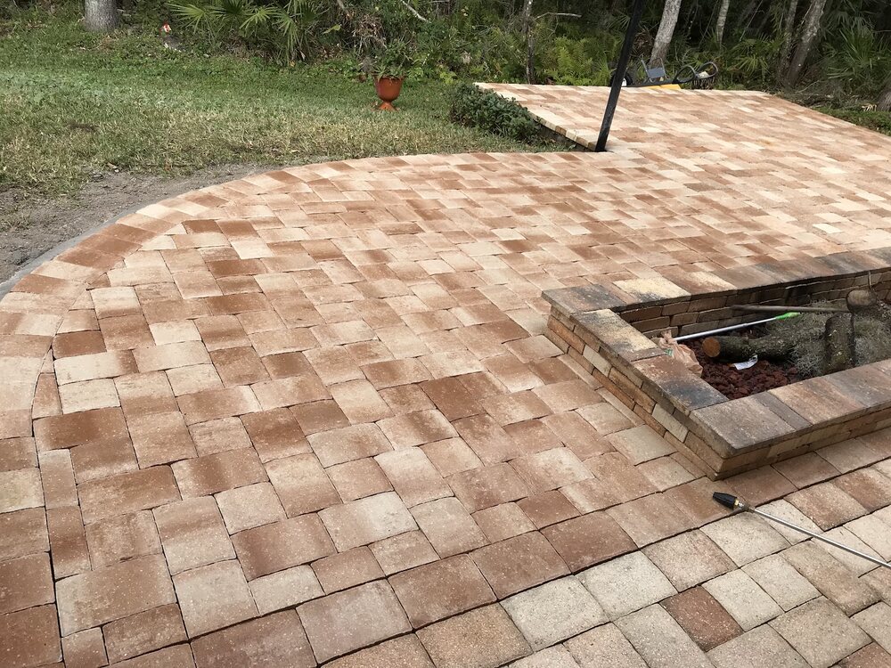 Real Casanova paver patio with fire pit, Tampa
