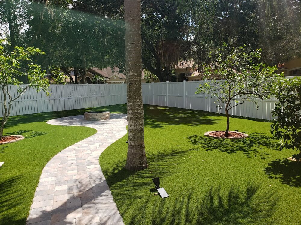 Real Casanova artificial grass and paver walkway project, Tampa