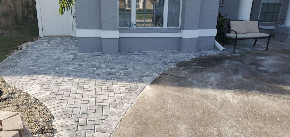 Real Casanova paver walkway replacing old concrete, Tampa